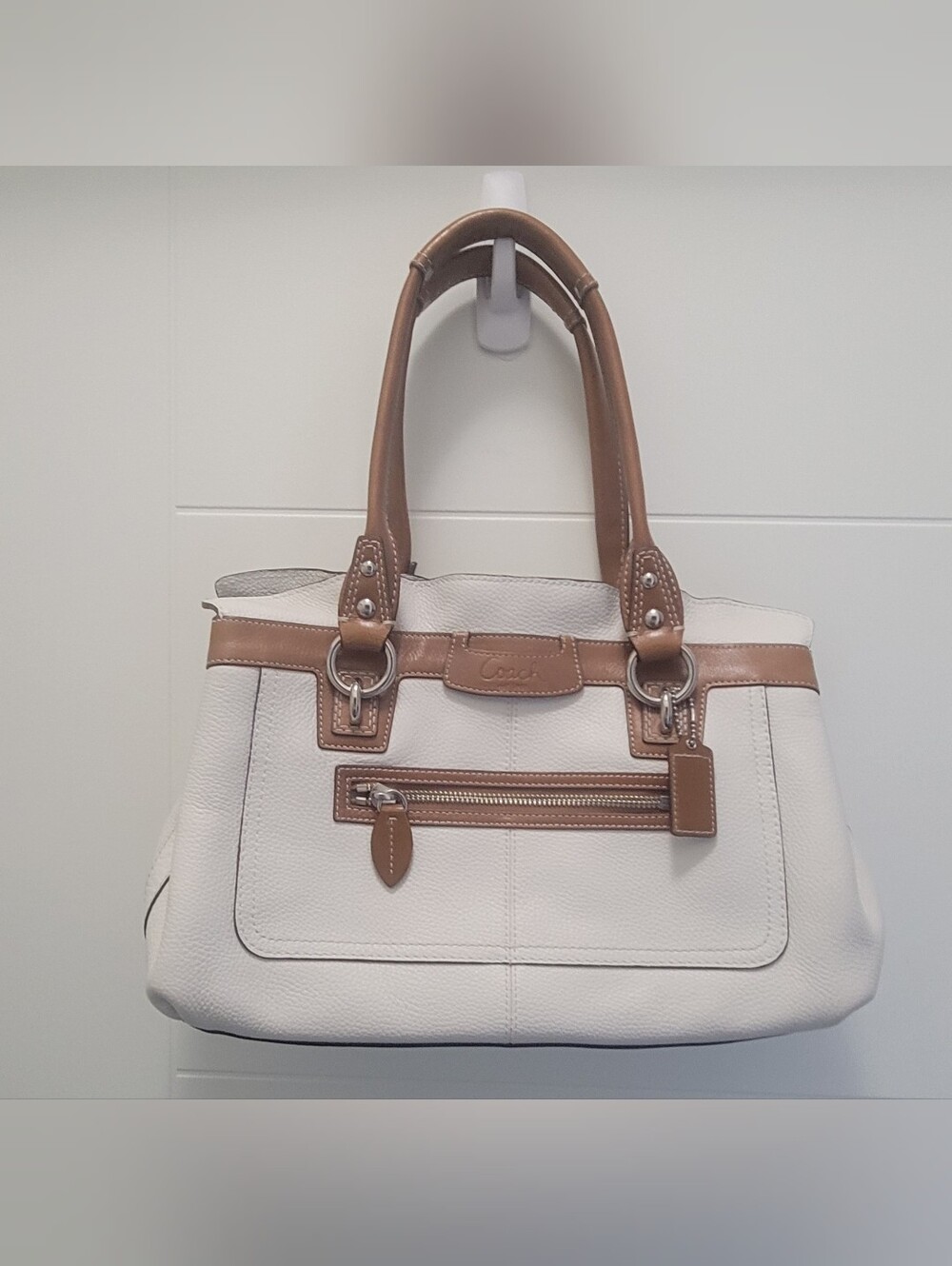 Coach Penelope White & Brown Leather Shoulder Bag